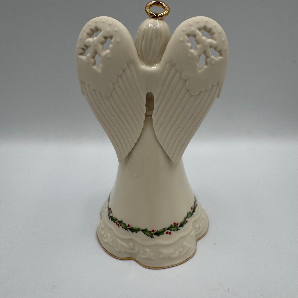 Lenox Angel Bell Ornament Ivory Holly Berry Porcelain Christmas Decor in Box - Picture 2 of 8